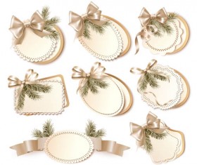Beautiful ribbon bow with cards vectors 03