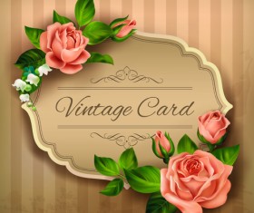 Beautiful roses with vintage cards vector material 01