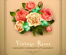 Beautiful roses with vintage cards vector material 04