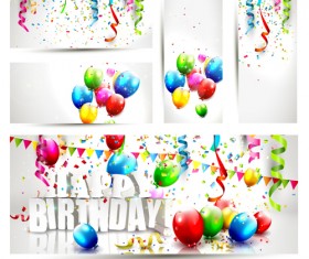 Birthday banners with color balloon vector 01