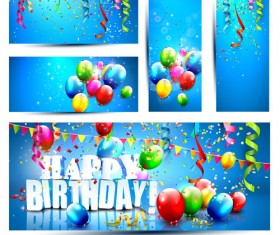Birthday banners with color balloon vector 02