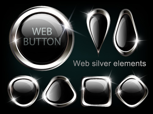 Black glass textured web button vector
