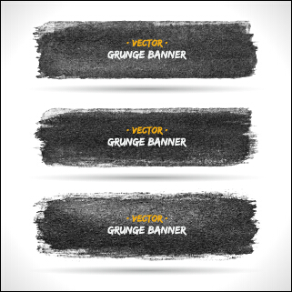 Black ink grunge banner vector set 01