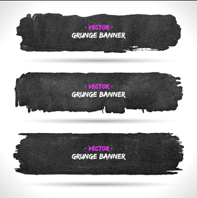 Black ink grunge banner vector set 02