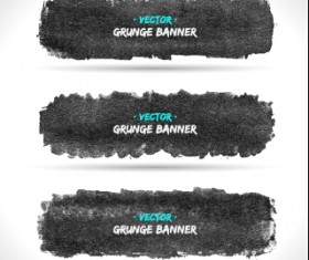 Black ink grunge banner vector set 03