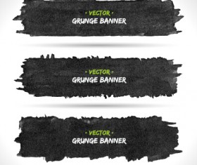Black ink grunge banner vector set 04