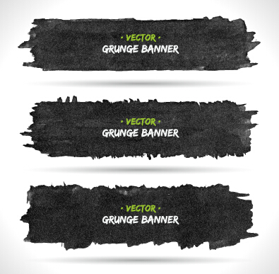 Black ink grunge banner vector set 04