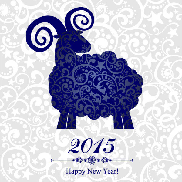 Blue floral sheep 2015 new year background