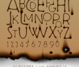 Burn marks alphabet and numbers vectors