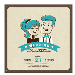 Cartoon style wedding invitation cards 01
