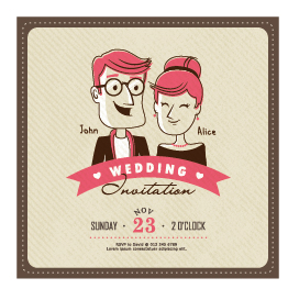 Cartoon style wedding invitation cards 02