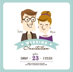 Cartoon style wedding invitation cards 04