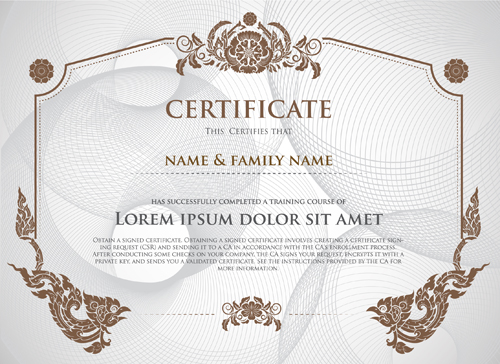 Certificate template with retro frame vector 01