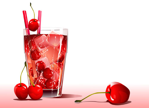 Cherry juice and glass cup vector 01