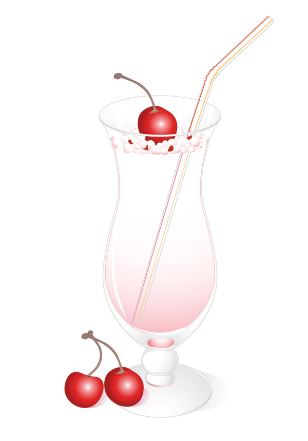Cherry juice and glass cup vector 02