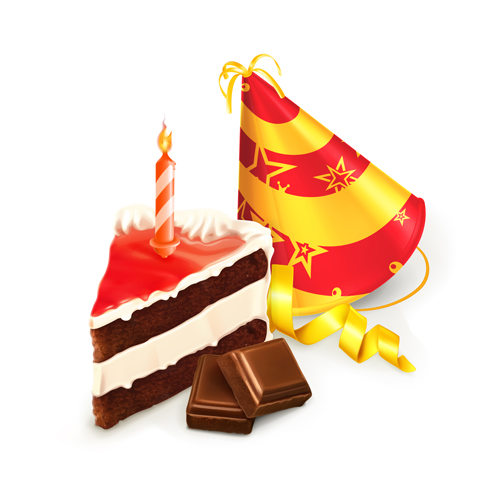 Chocolate cake and birthday candles vector