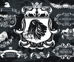 Classical heraldry with ornament labels vector 01