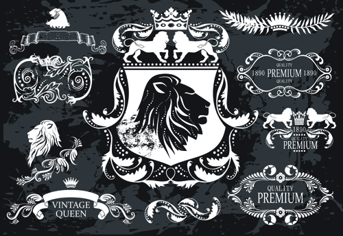 Classical heraldry with ornament labels vector 01