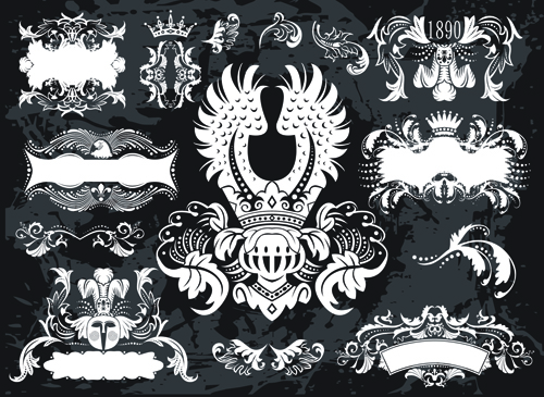 Classical heraldry with ornament labels vector 04