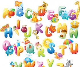Colored alphabet with children literacy vector 01