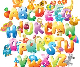 Colored alphabet with children literacy vector 02