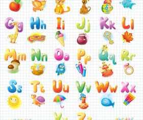 Colored alphabet with children literacy vector 03