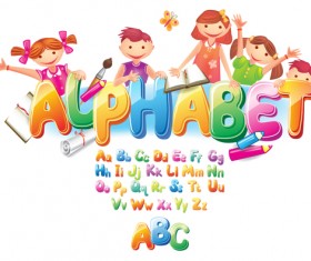 Colored alphabet with children literacy vector 04