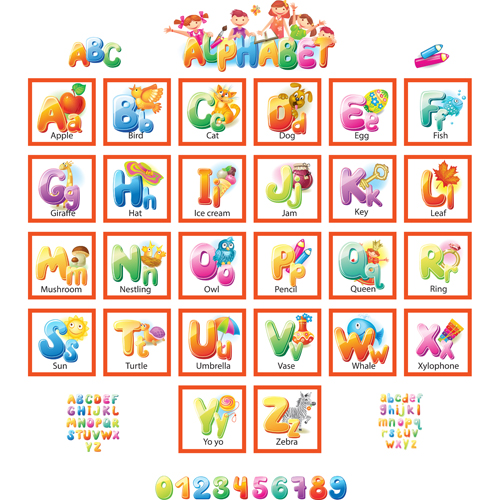 Colored alphabet with children literacy vector 05