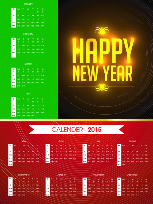Colored calendar 2015 with happy new year background