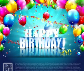 Confetti and colorful balloons birthday background vector 01