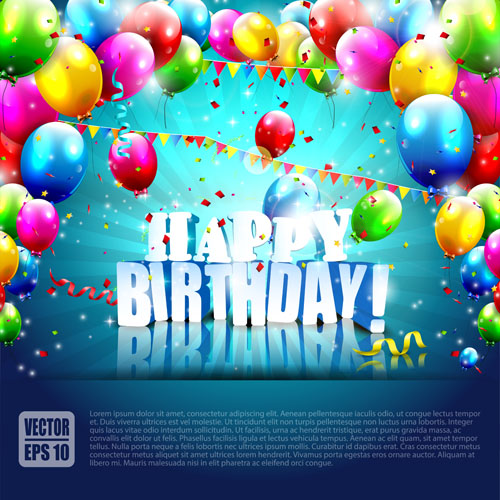 Confetti and colorful balloons birthday background vector 01