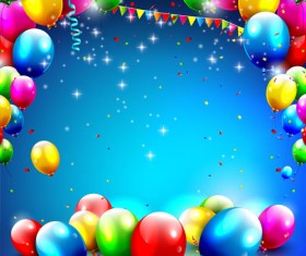 Confetti and colorful balloons birthday background vector 02