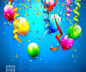 Confetti and colorful balloons birthday background vector 03
