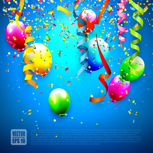 Confetti and colorful balloons birthday background vector 03