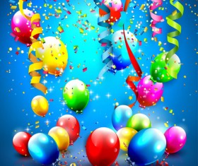 Confetti and colorful balloons birthday background vector 04