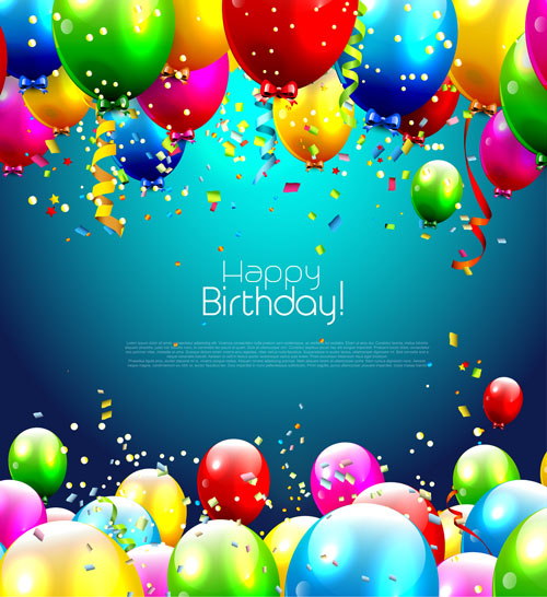 Confetti and colorful balloons birthday background vector 05