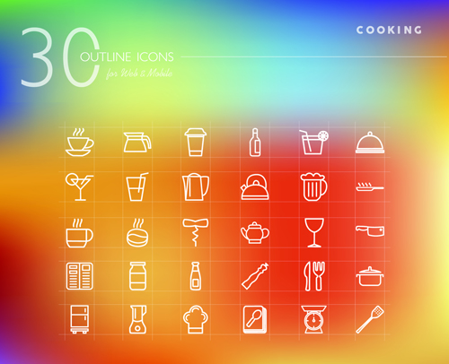 Cooking outline icons set vector