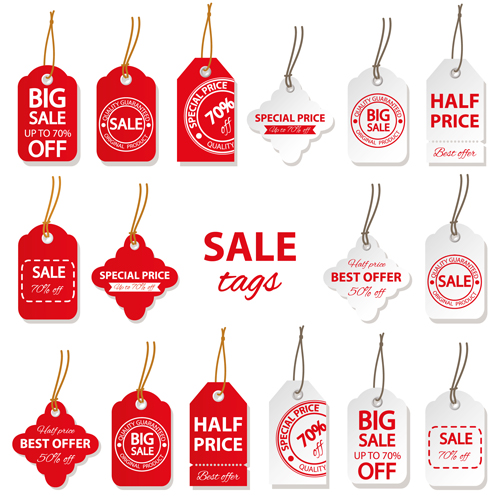 Creative red and white sales tags vectors 01