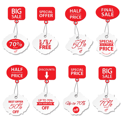 Creative red and white sales tags vectors 03