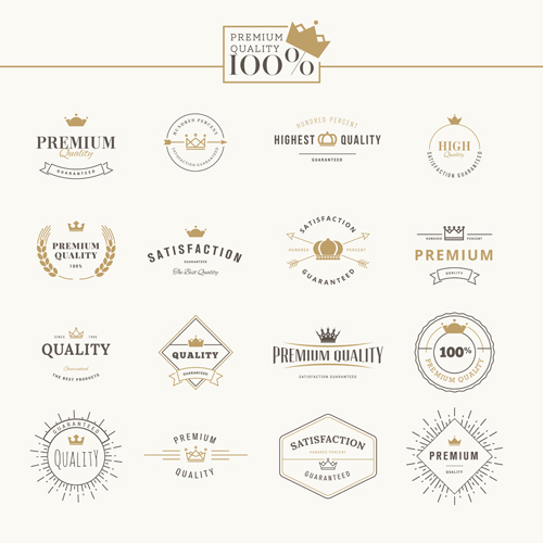 Crowns labels retro style vector 01