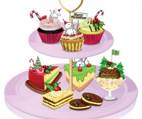 Cupcakes with christmas elements vector