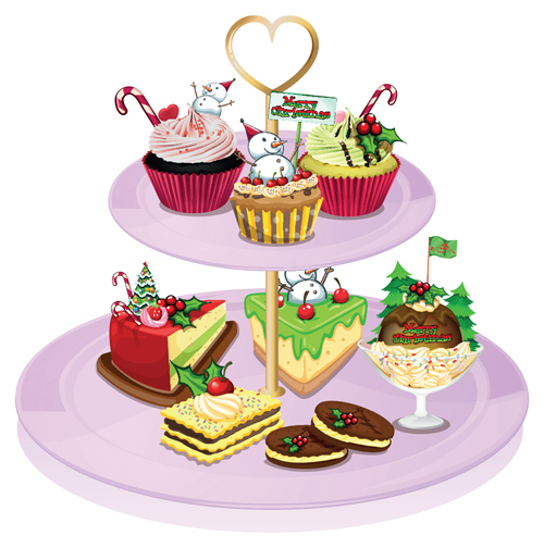 Cupcakes with christmas elements vector