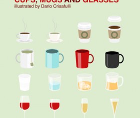 Cups and mugs with glass cup vector