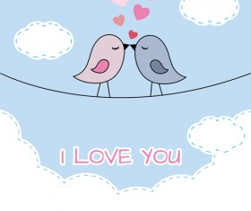 Cute birds with valentines day card vector 01