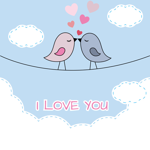 Cute birds with valentines day card vector 01