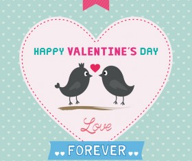 Cute birds with valentines day card vector 02