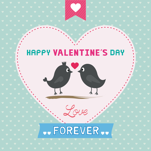 Cute birds with valentines day card vector 02