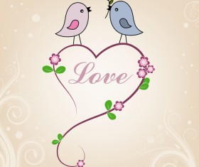 Cute birds with valentines day card vector 03