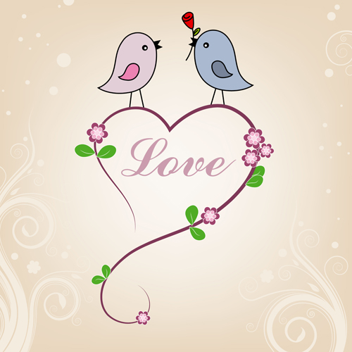 Cute birds with valentines day card vector 03