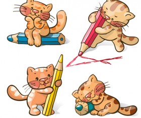 Cute cats and pencil vecto material
